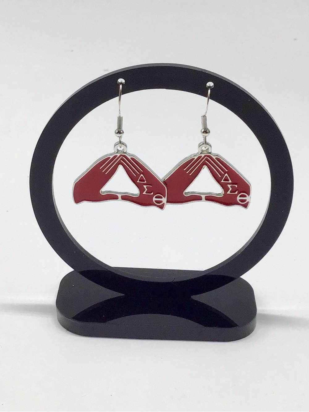 Delta Sigma Theta Red Hand Sign Dangle Earrings
